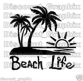 LARGE BEACH LIFE 3 PALM TREE SUNSET DECAL STICKER ISLAND OCEAN OASIS 