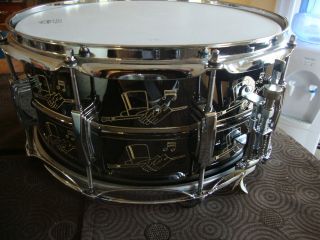 Ludwig Engraved Top Hat & Cane Black Beauty Snare Drum 6.5x14