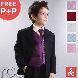 BOYS 5PC WAISTCOAT WEDDING PAGEBOY PROM OUTFITS SUIT