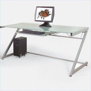   Zaki Deluxe Large Gls Top Computer Desk Aluminum/Frost​ed Glass