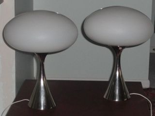Mid century style laurel Mushroom lamps Pair chrome