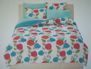 NIP 5 piece TWIN XL Modern Poppy comforter sham and sheet set aqua 