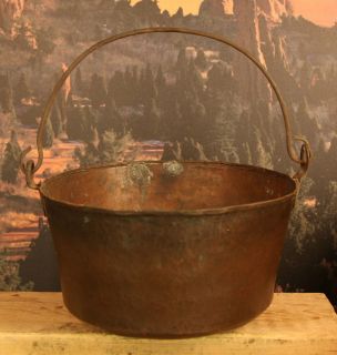   Heavy Circa 1840s Antique Cast Copper Pot with Wrought Iron Handle