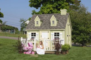   Cod Wooden Playhouse with Floor, Porch, Rail, Chimney Little Cottage