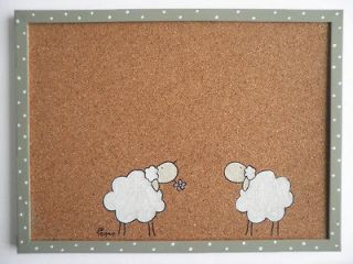Decorative Memo Cork Board  sheep  white and green with polka dots 