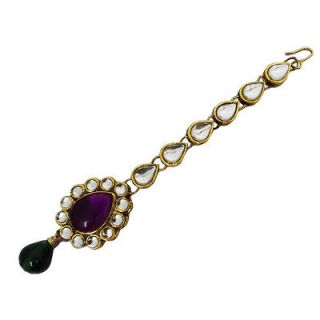  Purple CZ Gold Tone Wedding Maang Tikka Forehead Indian Jewelry