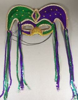   Sequin Jester Mask Purple Green Gold Costume Party Fun Express NEW