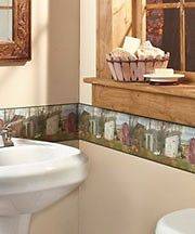   HUNTERS OUTHOUSE WALLPAPER BORDER COUNTRY THEME CHAIR RAIL BATHROOM