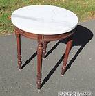 Louis XVI Style Walnut Side Table Round White Marble Top Fluted Legs 