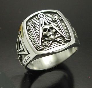 Freemason Masonic Skull & Pillars Silver .925 Ring Oxidized