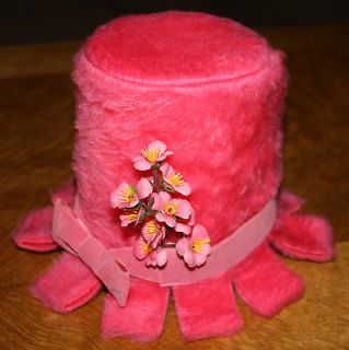 HOT PINK FUZZY FUR HAT TOILET PAPER ROLL COVER 1950S CUTE RETRO 