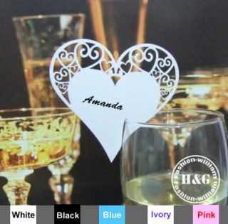 50  Heart Shaped Wedding Name Place Cards,Glass Place Cards In white 