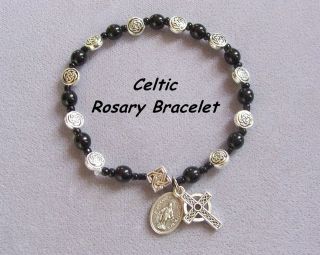 Irish Celtic Cross Rosary Bracelet Miraculous BLACK