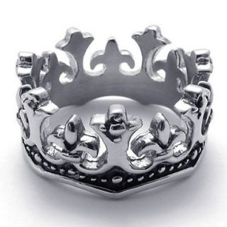  12 Vintage Black Silver Royal Crown Stainless Steel Mens Ring W20670