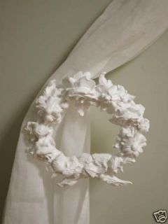 Shabby Cottage Chic White Rose Wreath Curtain Tieback