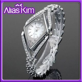   Crystal Decorated Silver Alias Kim Ladies Women Rhombus Bracelet Watch