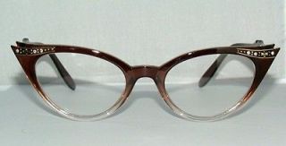   Cat Eye Glasses Clear Lens Mocha Retro 50s Revival Frame With Crystals
