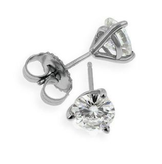 66 TCWT Moissanite 3 Prong Martini Stud Earring Set in Solid 14Kt 