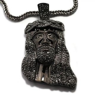 ICED OUT BLACK JESUS PIECE PENDANT W/36 FRANCO CHAIN