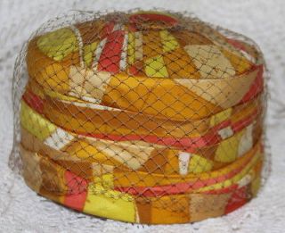   Hat Pill Box Style 40s 50s orange butter cup yellow gold tan netting