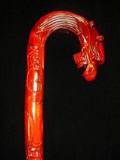 NEW Hand Carved Wood Art DRAGON Walking Stick Cane Unique Carving