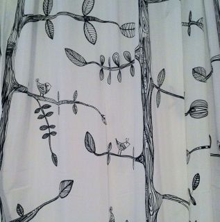 IKEA Eivor window curtains White & Black, Trees Birds Leaves Drawing 