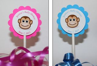 Personalized Baby Shower Monkey Cupcake Party Toppers Picks   Custom