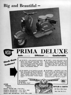 1956 NSU Prima Deluxe Motor Scooter Original Ad