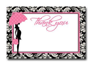 Custom Pink and Black Damask Baby Shower Thank You Cards   Card Stock 