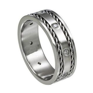 EIGHT CZ STAINLESS STEEL 8MM MENS WEDDING BANDS RINGS SIZE 11 FOREVER