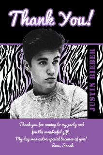 JUSTIN BIEBER Thank You Cards 2 Match Invitation Birthday Party Pop 