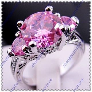   New pink sapphire ladys 10KT white Gold Filled Ring 