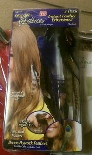 AS SEEN ON TV REAL Feather Hair Extensions Electric Purple & Chestnut