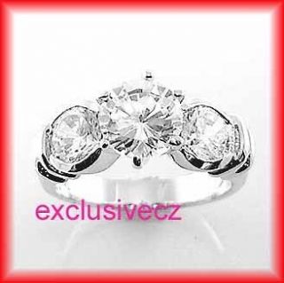   Carats~~Size 9~~White Gold Plated 18K GP CZ Three Stones Wedding Ring