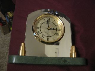   Linden Quartz Brass & Green Marble Base Clock Battery Operated Mantle