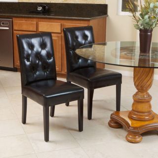 Set of 6 Elegant Black Leather Dining Room Chairs With Tufted Backrest