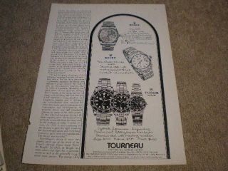 1979 Tourneau Mens Rolex Watch Ad Tudor Day Date Oyster Calendar