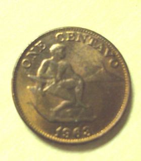 1963 Philippines 1 Centavo Coin Nice Condition