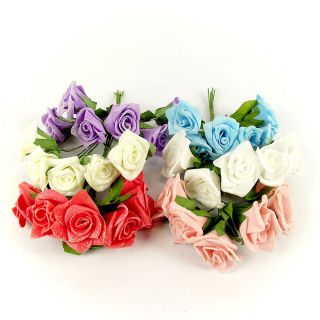   Small GLITTERED Foam Open Roses w/ LEAF Colorfast Artificial Flowers