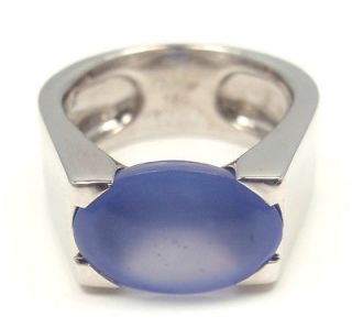 AUTHENTIC CARTIER 18K WHITE GOLD LARGE CHALCEDONY RING 1999 BOX