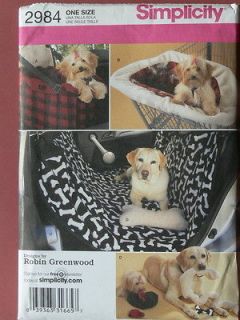 Simplicity Pattern 2984 Travel Accessories for Pets dog car seat toys 