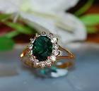 4ct created oval emerald diamond YellowGP cluster ring size J 5