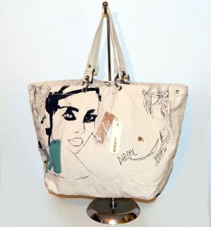 DIESEL Women Graphic Canvas POST LUX Popular Tote Bag Handbag NWT