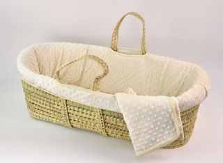 Cream Ultra Soft Dimple Moses Basket Set with matching blanket!