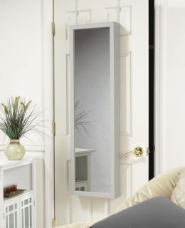 MIRROR JEWELRY ARMOIRE ORGANIZER OVER DOOR OR WALL HANG WHITE FREE 