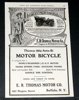 1904 OLD MAGAZINE PRINT AD, THOMAS MOTOR CARS & AUTO BI 3 HP MOTOR 