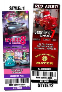 DISNEY CARS Birthday photo Invitation Tickets CUSTOM
