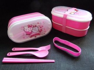   Sanrio pink lunch box bento box fork chopsticks spoon with cutlery