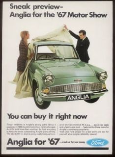 1967 green Ford Anglia car photo UK print ad