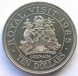 Grenada 1985 Royal Visit 10 Dollars Coin,UNC